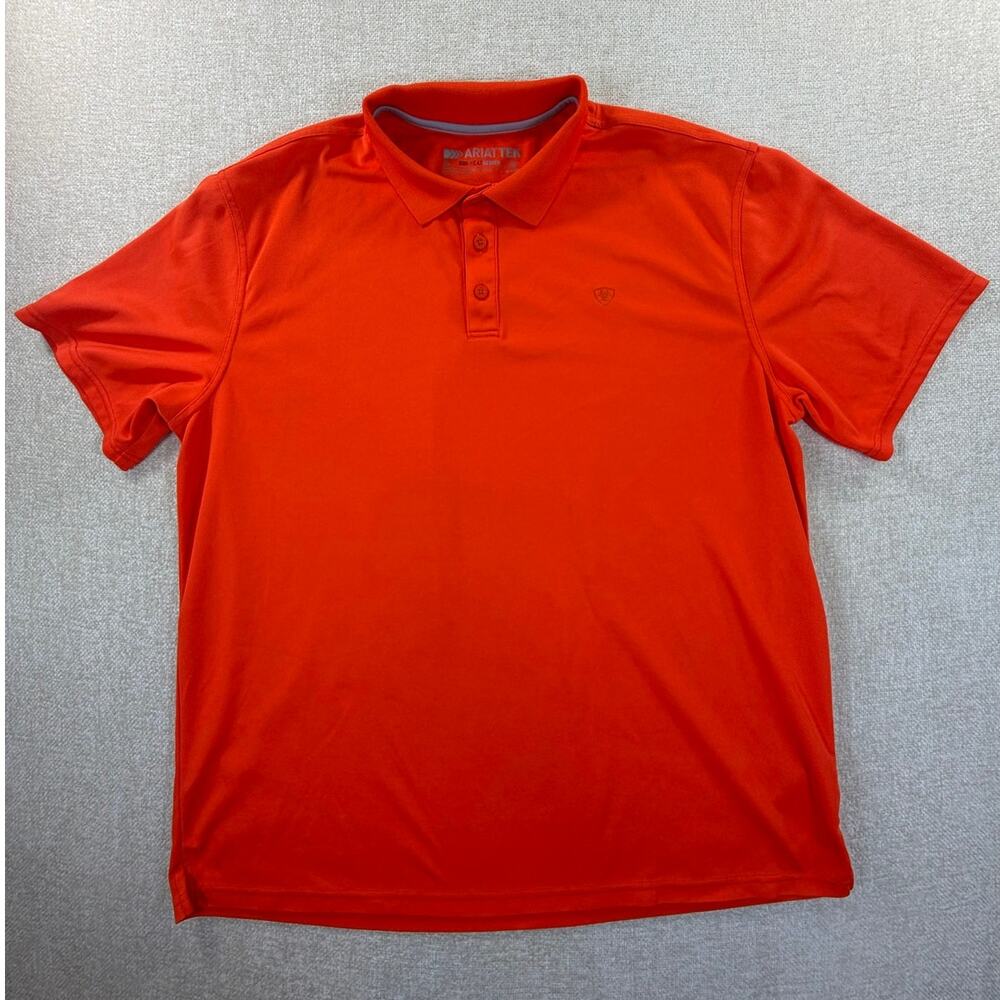 Ariat Tek Men's Orange XL Heat Series 3 Button Polo Golf Performance Shirt Top